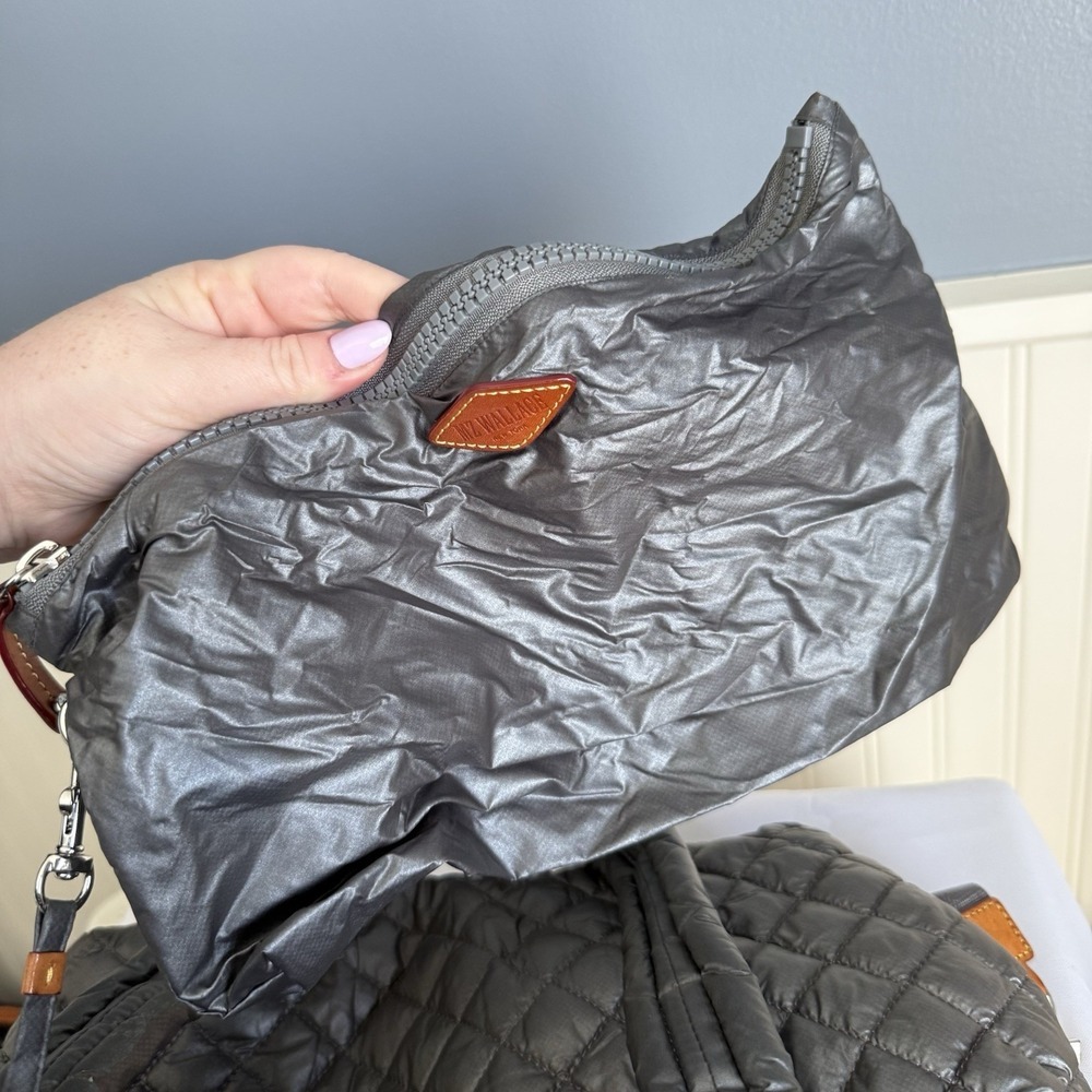 MZ Wallace Medium Sutton Quilted Nylon Bag Handbag Purse Metallic Gray Silver - Picture 11 of 16